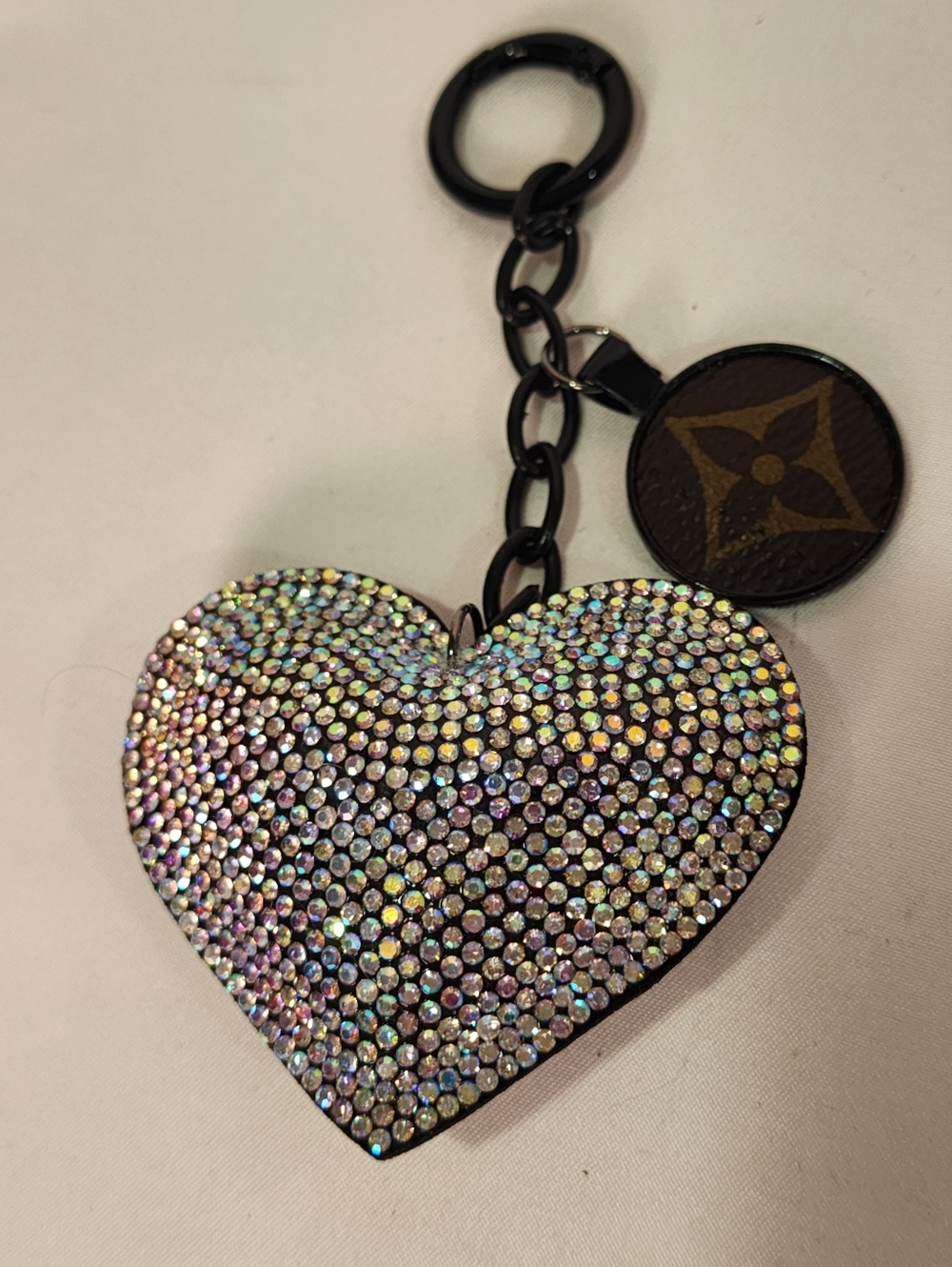 Crystal Heart Keychain with Louis Vuitton Monogram Canvas Charm
